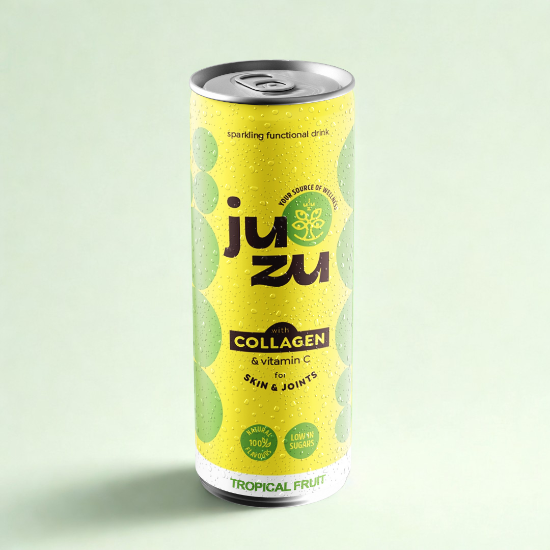 JUZU Tropical Fruit healthy soda with collagen and vitamin C for skin and joints
